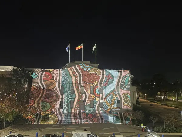 Work by artist Chloe Chatterton projected onto City Hall Work by artist Chloe Chatterton projected onto City Hall