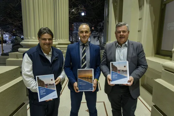 Deputy Mayor Eddy Kontelj (centre) with Finance Portfolio Chair Cr Andrew Katos (left) and Deputy Finance Portfolio Chair Cr Anthony Aitken following the adoption of the budget Deputy Mayor Eddy Kontelj (centre) with Finance Portfolio Chair Cr Andrew Katos (left) and Deputy Finance Portfolio Chair Cr Anthony Aitken following the adoption of the budget