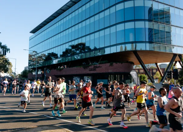 Runners go past Wurriki Nyal, City of Greater Geelong's civic precinct. Runners go past Wurriki Nyal, City of Greater Geelong's civic precinct.