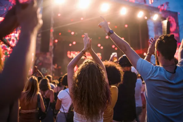 Live music in Geelong Live concert with people cheering in crowd