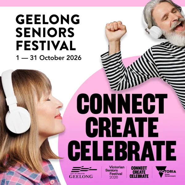 Geelong Seniors Festival Two older people with headphones on