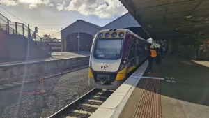 A train at Geelong Station Train waiting at Geelong Station