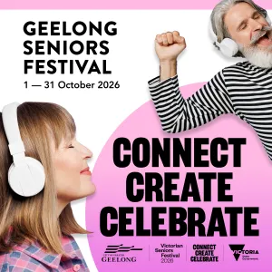 Geelong Seniors Festival Two older people with headphones on